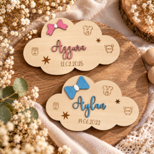 Plaque de naissance en bois personnalisée avec prénom en relief