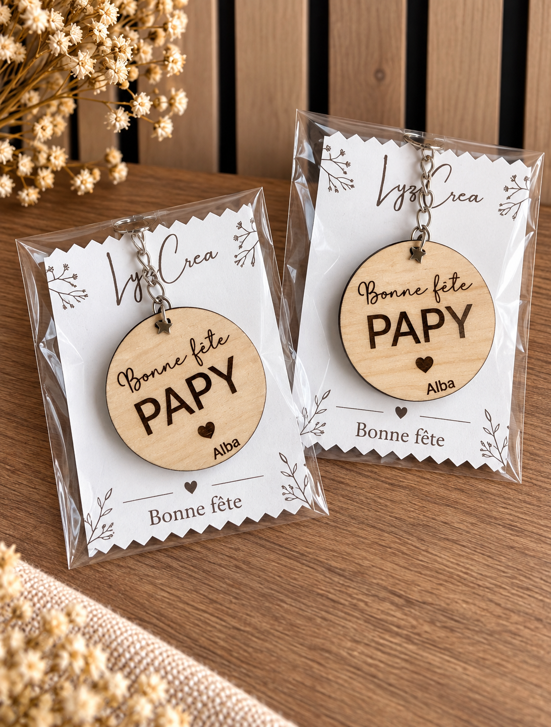 Porte-clés en bois gravé pour cadeau papi