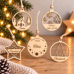 Boule de Noël personnalisée en bois avec prénom