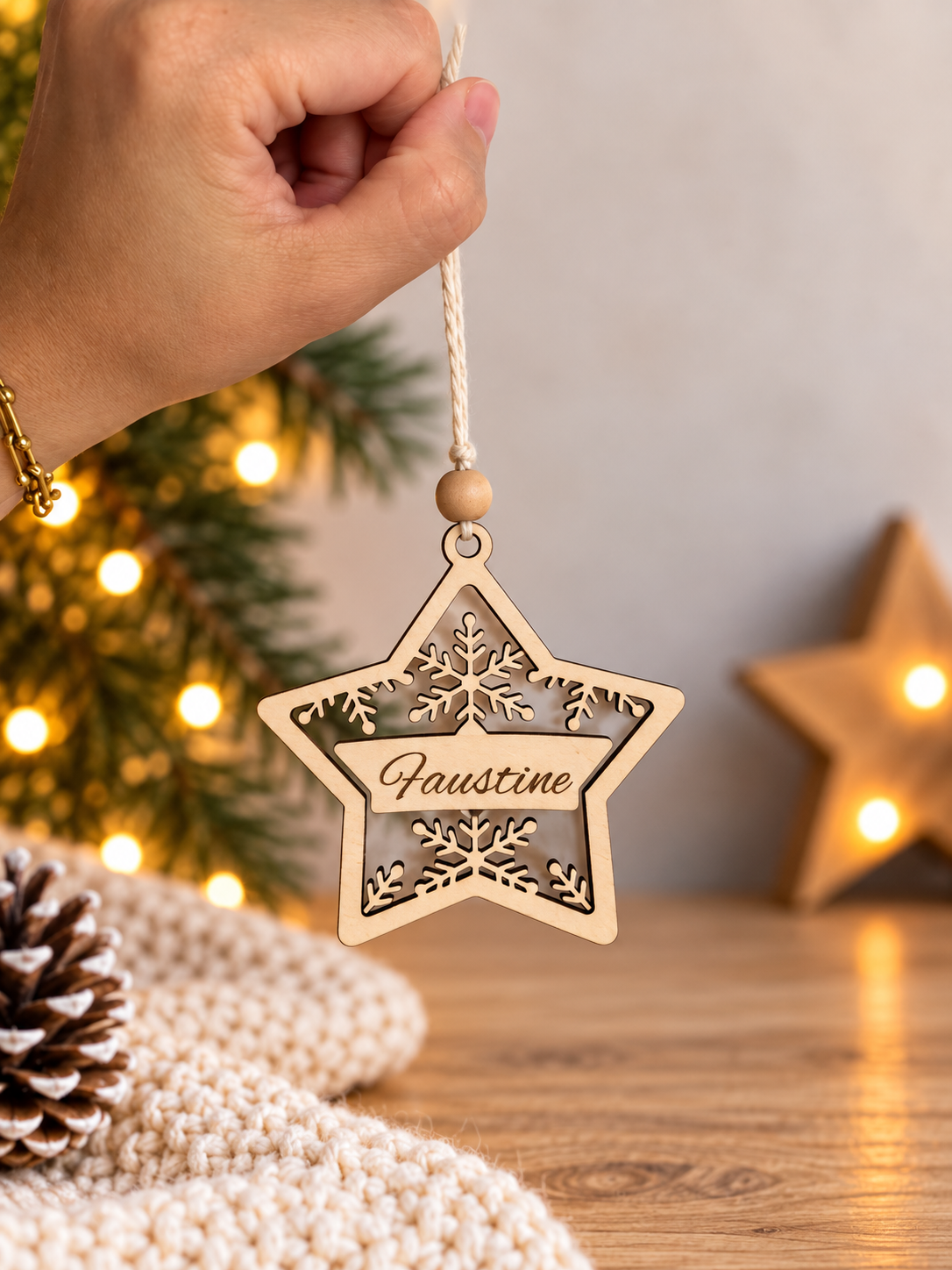 Boule de Noël personnalisée en bois – Prénom & Premier Noël – Image 2