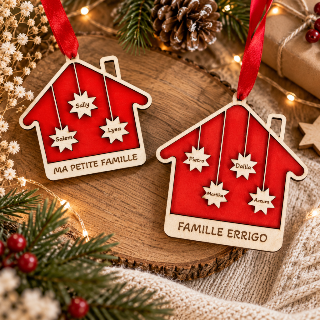 Ornements de Noël en bois personnalisés décoration de Noël familiale personnalisée